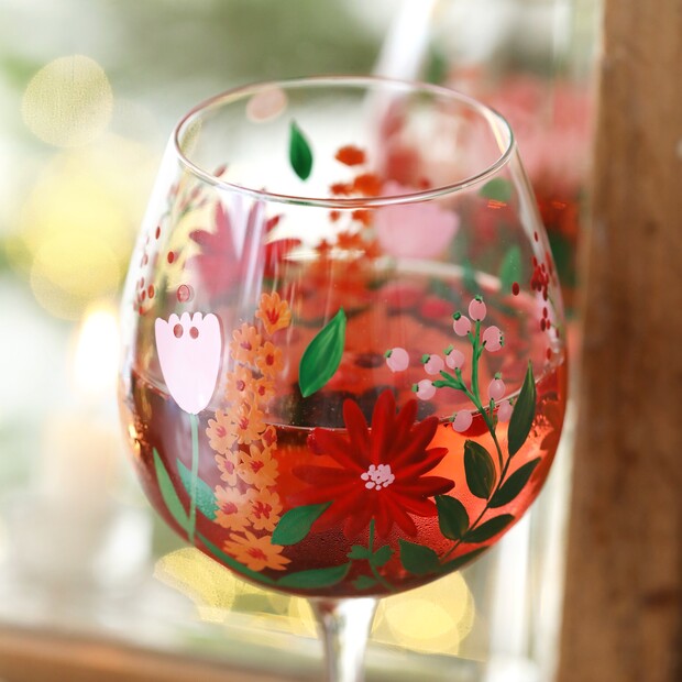 Hand-Painted Wildflower Balloon Gin Glass